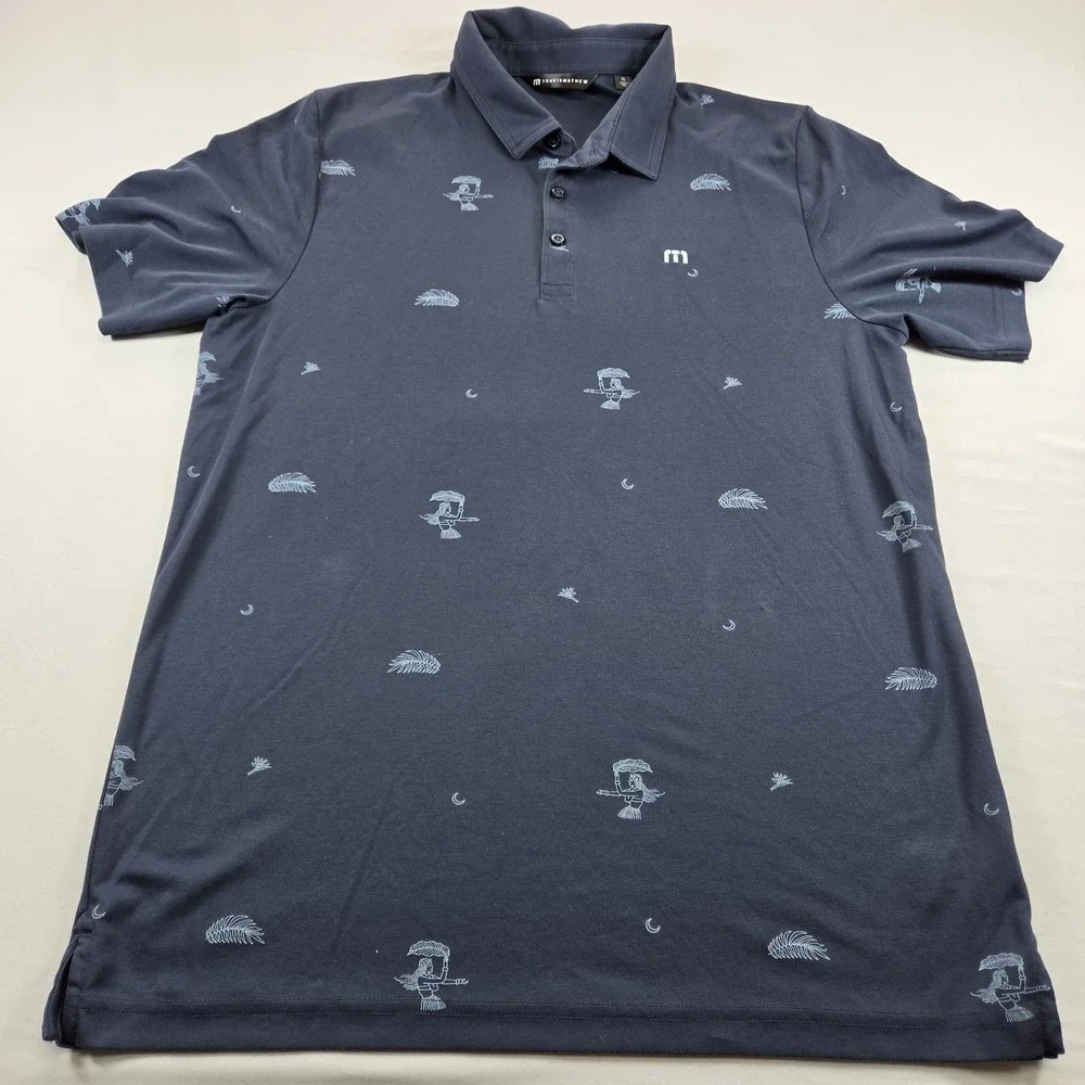 Travis Mathew Polo Shirt Blue All Over Print Golf Performance Mens Extra Large